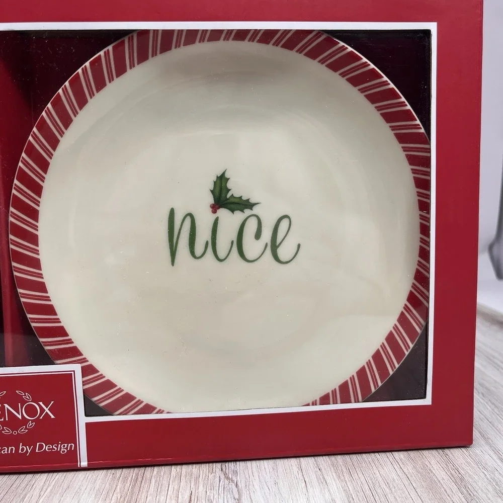 Lenox Naughty & Nice Holiday Party Plates Set of 2 Christmas Dessert 7